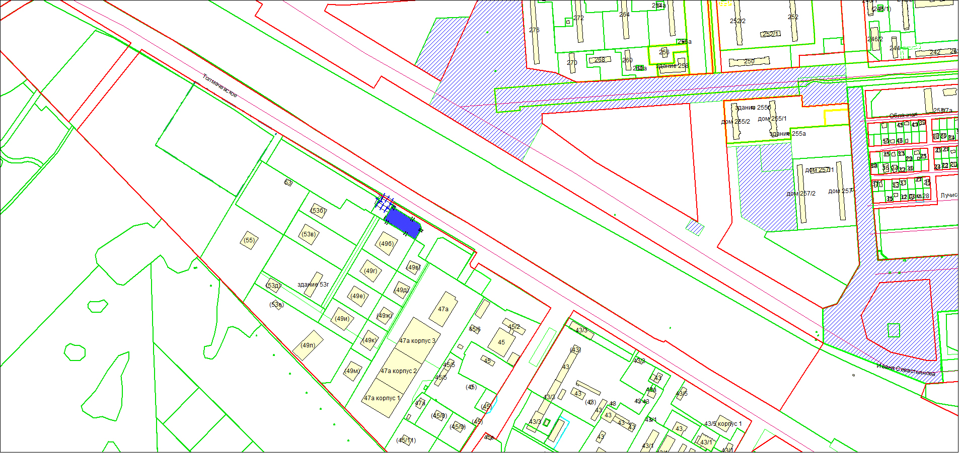 Схема расположения земельного участка по адресу: Толмачевское шоссе, 49а, Ленинский район