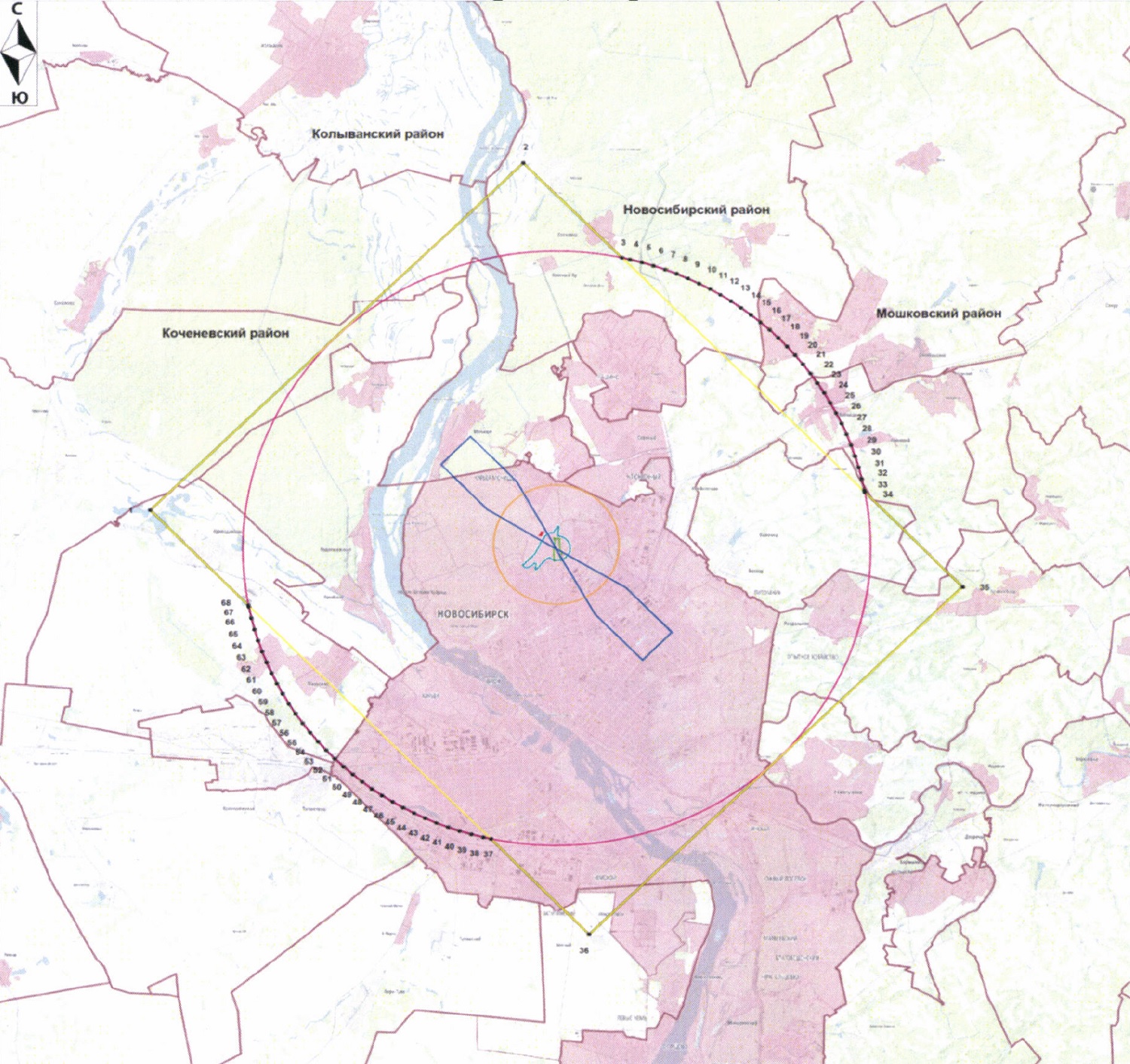 Общая карта-схема границ приаэродромной территории аэродрома Новосибирск (Гвардейский)